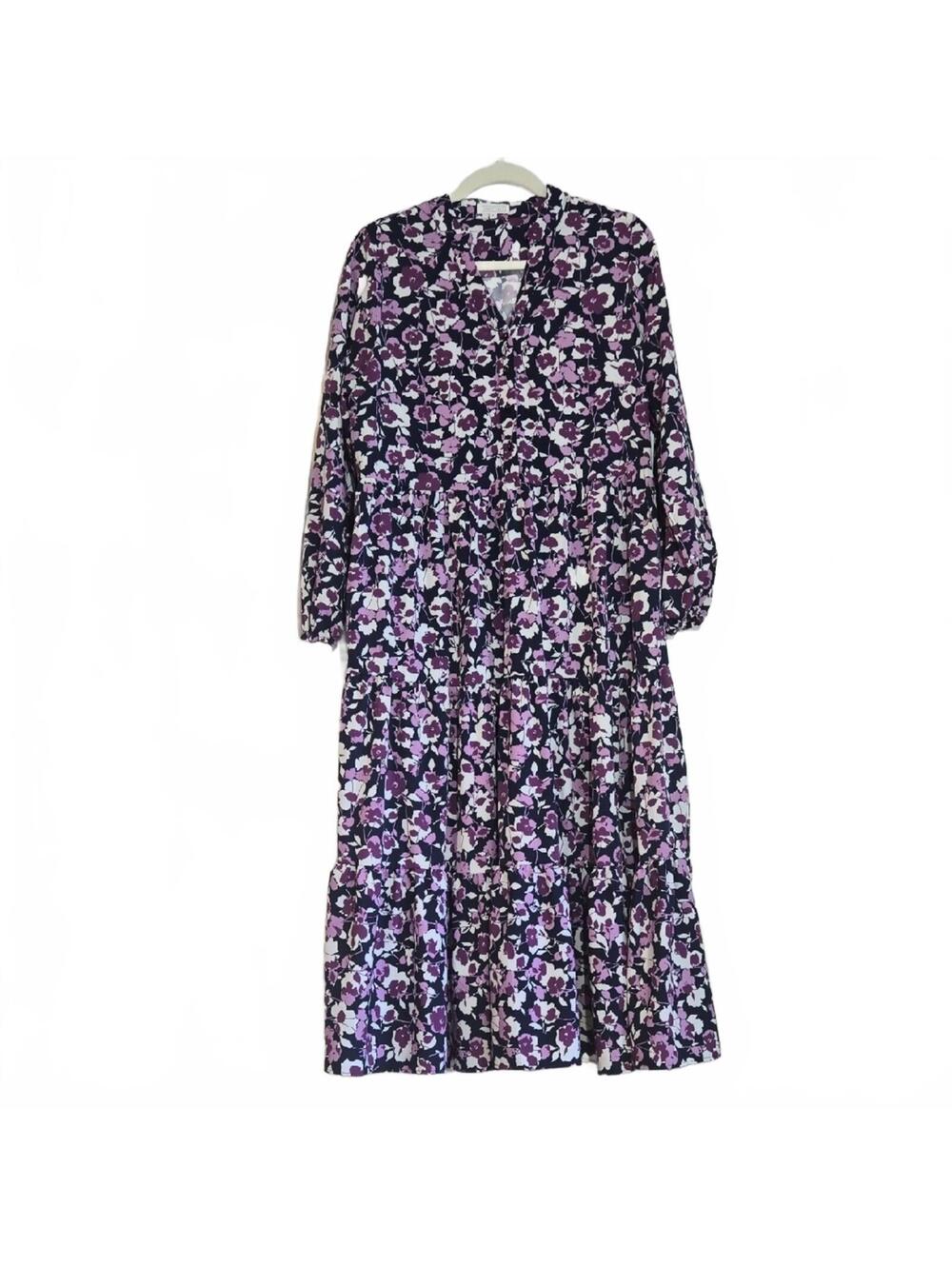 Floral Tiered Midi Dress in Purple